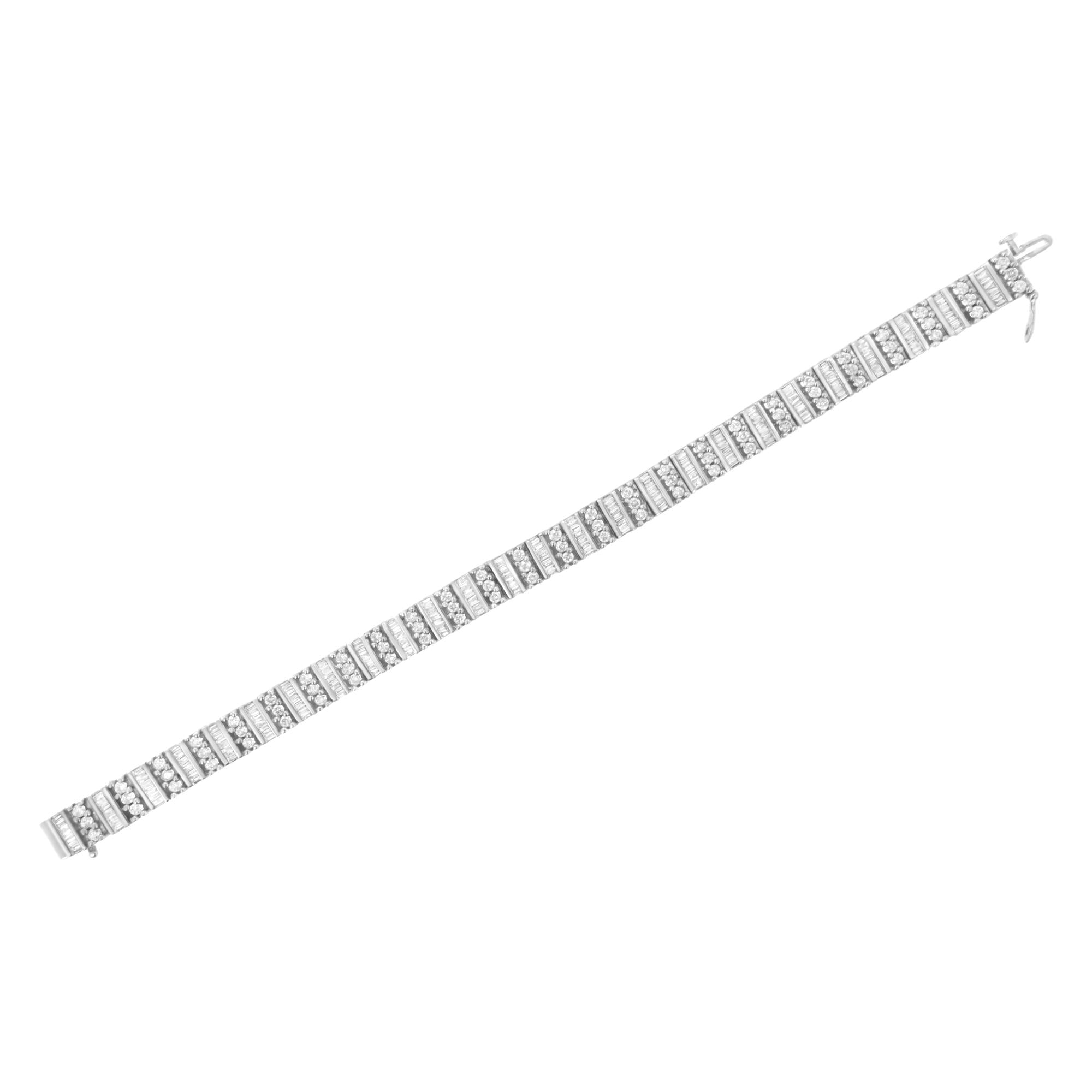 14K White Gold Baguette & Round Diamond Tennis Bracelet - Luxury Jewelry
