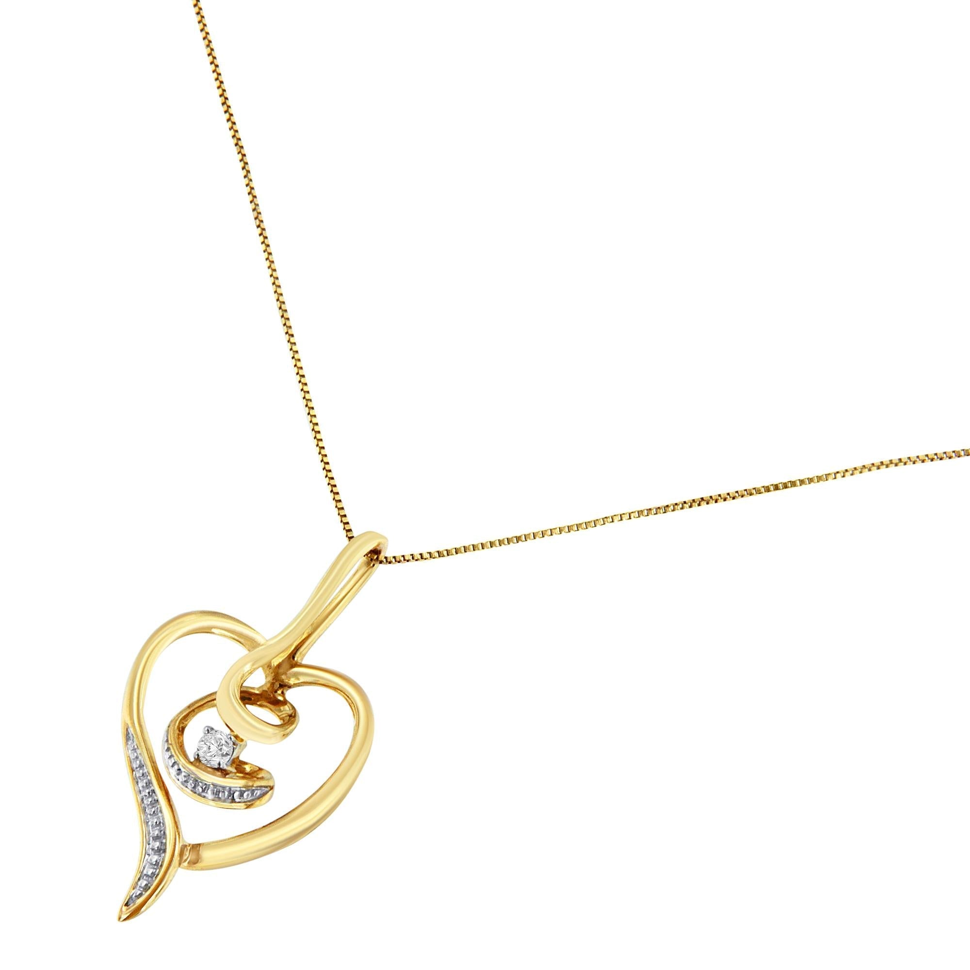 Espira 10K Yellow Gold Diamond Swirl Open Heart Pendant Necklace - Luxury Jewelry