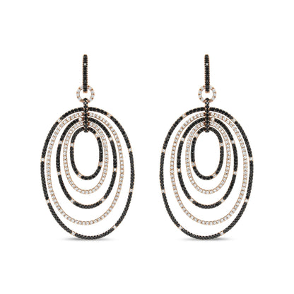 18K Rose Gold 5.00 Cttw Black & White Diamond Hoop Dangle Earrings