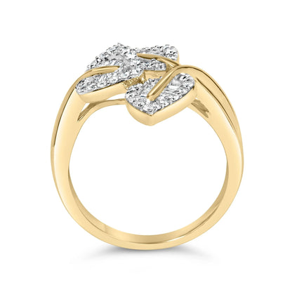 18K Gold Plated Sterling Silver Diamond Triple Leaf Ring 3/8 Ct Baguette