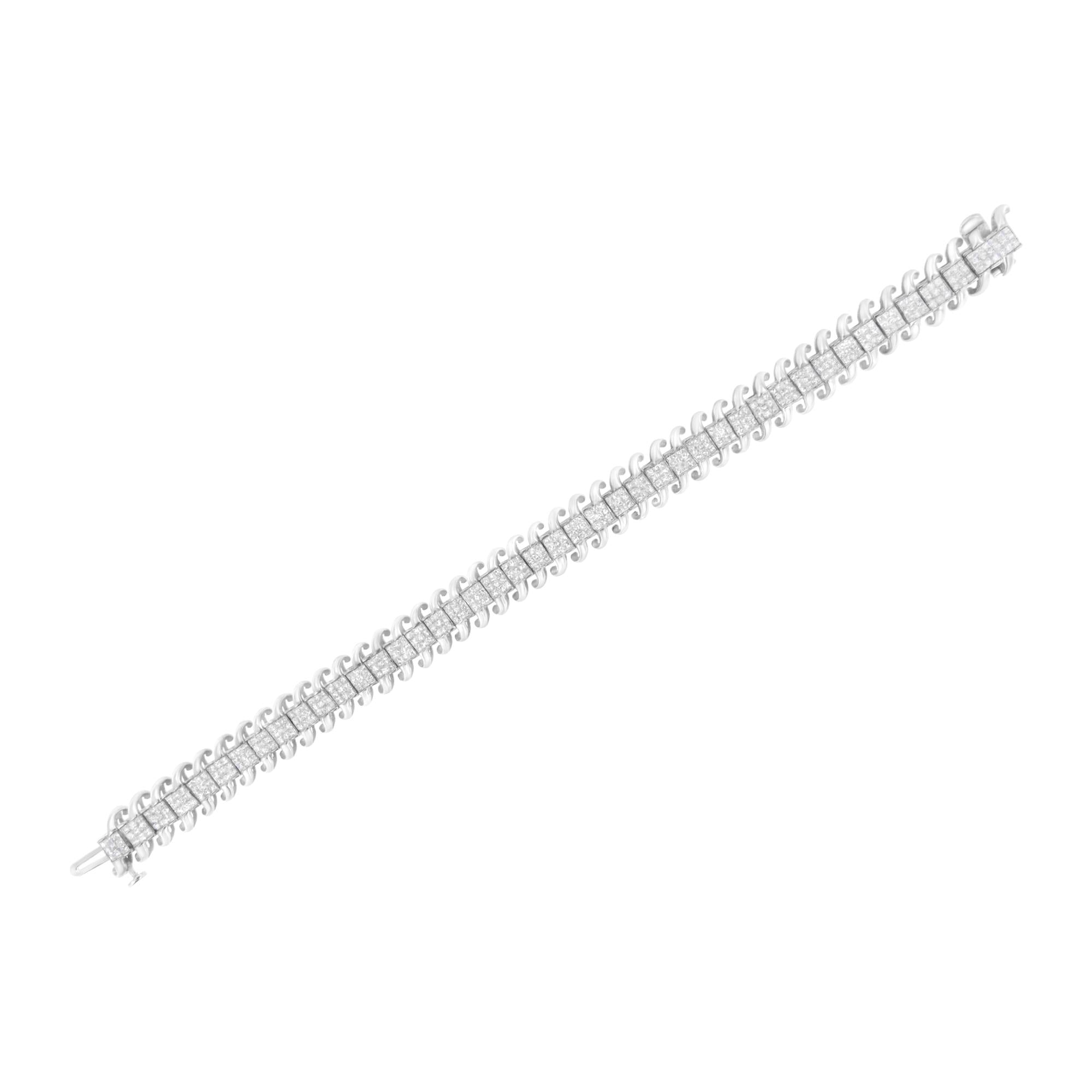 14K White Gold  Princess Cut Diamond Invisible Set Tennis Bracelet - Luxury Jewelry