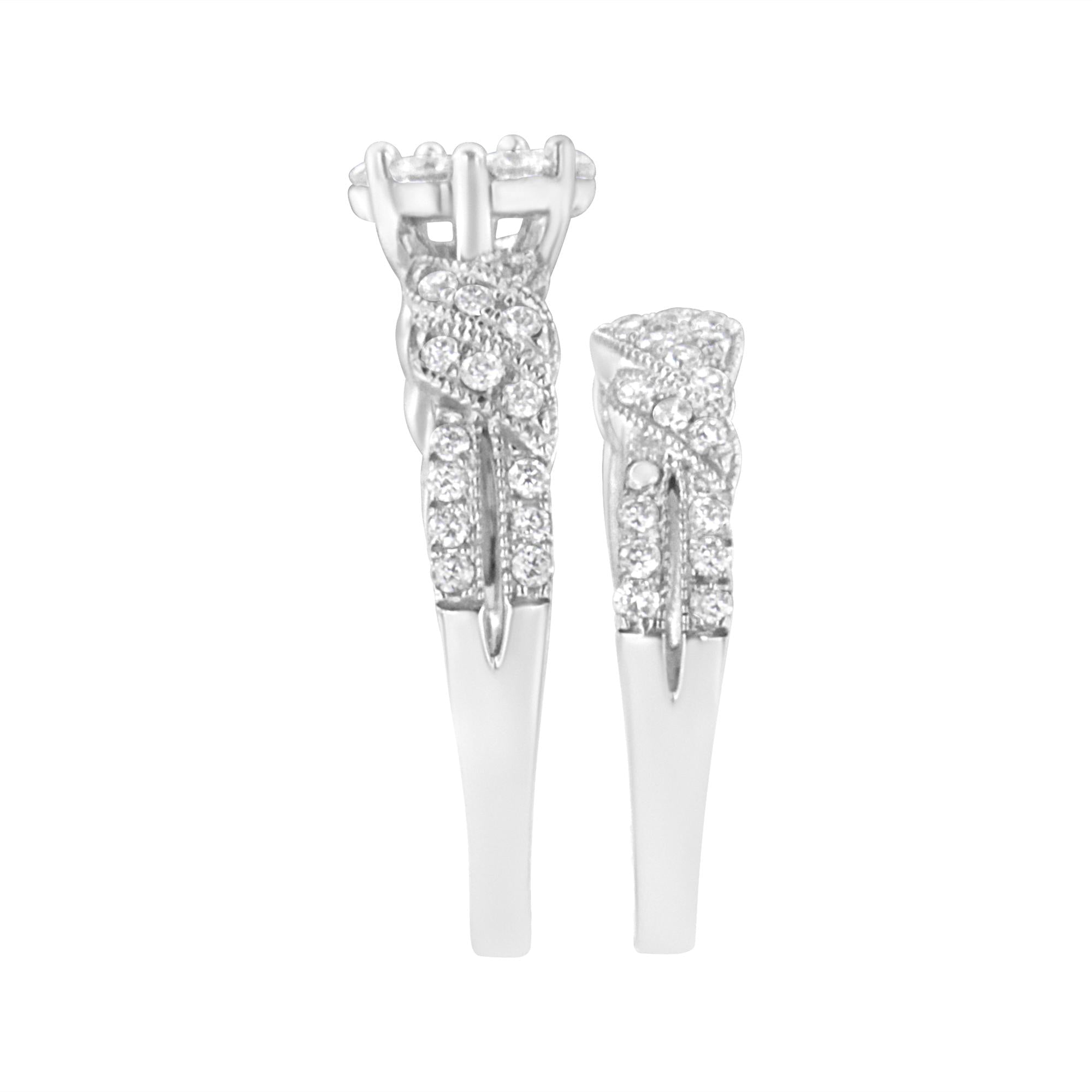 Sterling Silver Lab Diamond Engagement Ring & Band Set - Luxury Jewelry