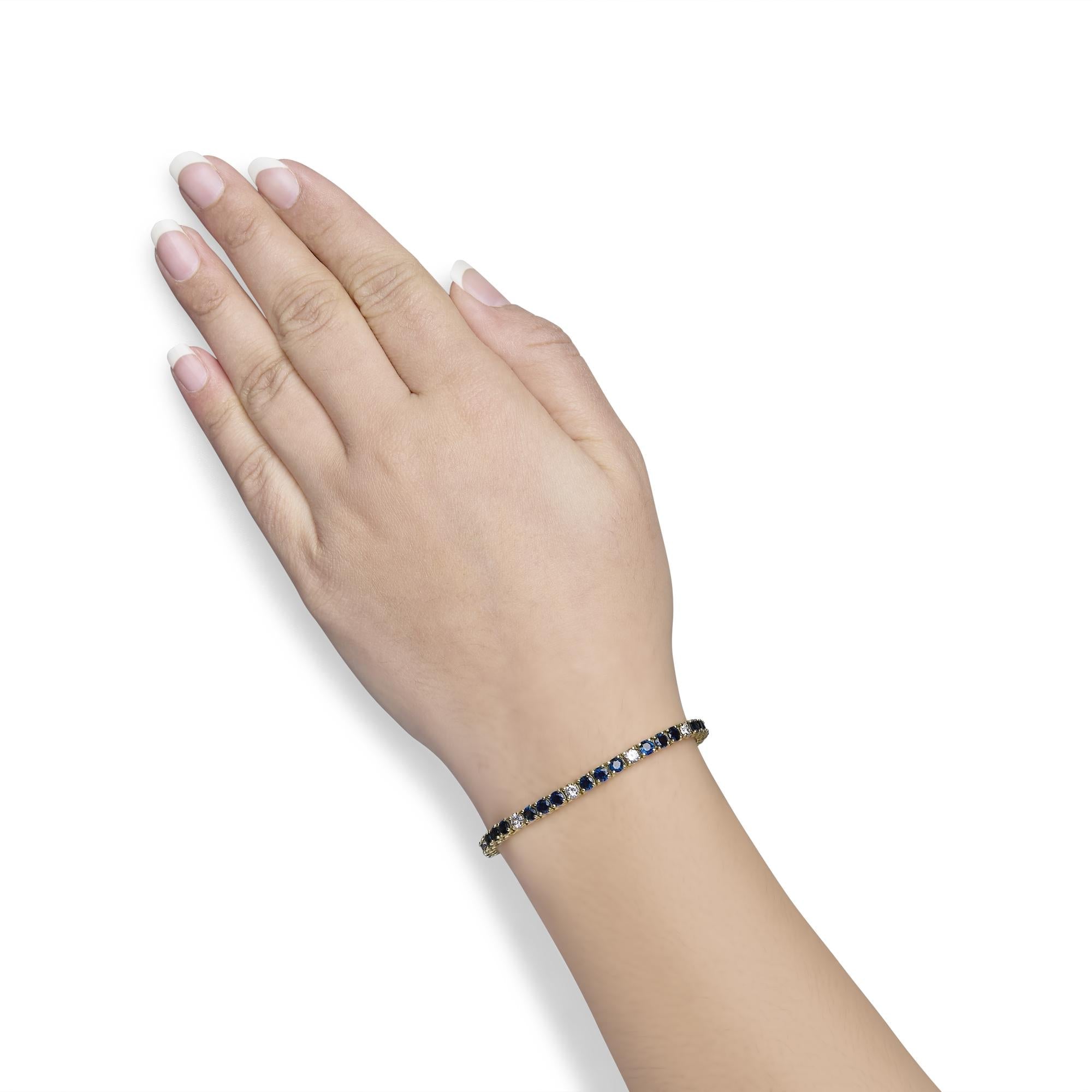 18K Yellow Gold Diamond & Blue Sapphire Tennis Bracelet - Luxury Jewelry