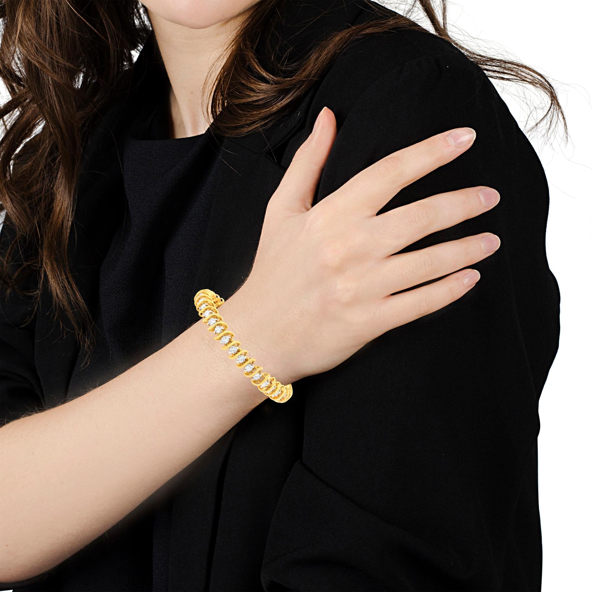18K Yellow Gold Diamond S-Link Tennis Bracelet -  Luxury Jewelry