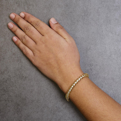 18K Yellow Gold 4.0 Cttw Round-Cut Diamond S-Link Tennis Bracelet - Luxury