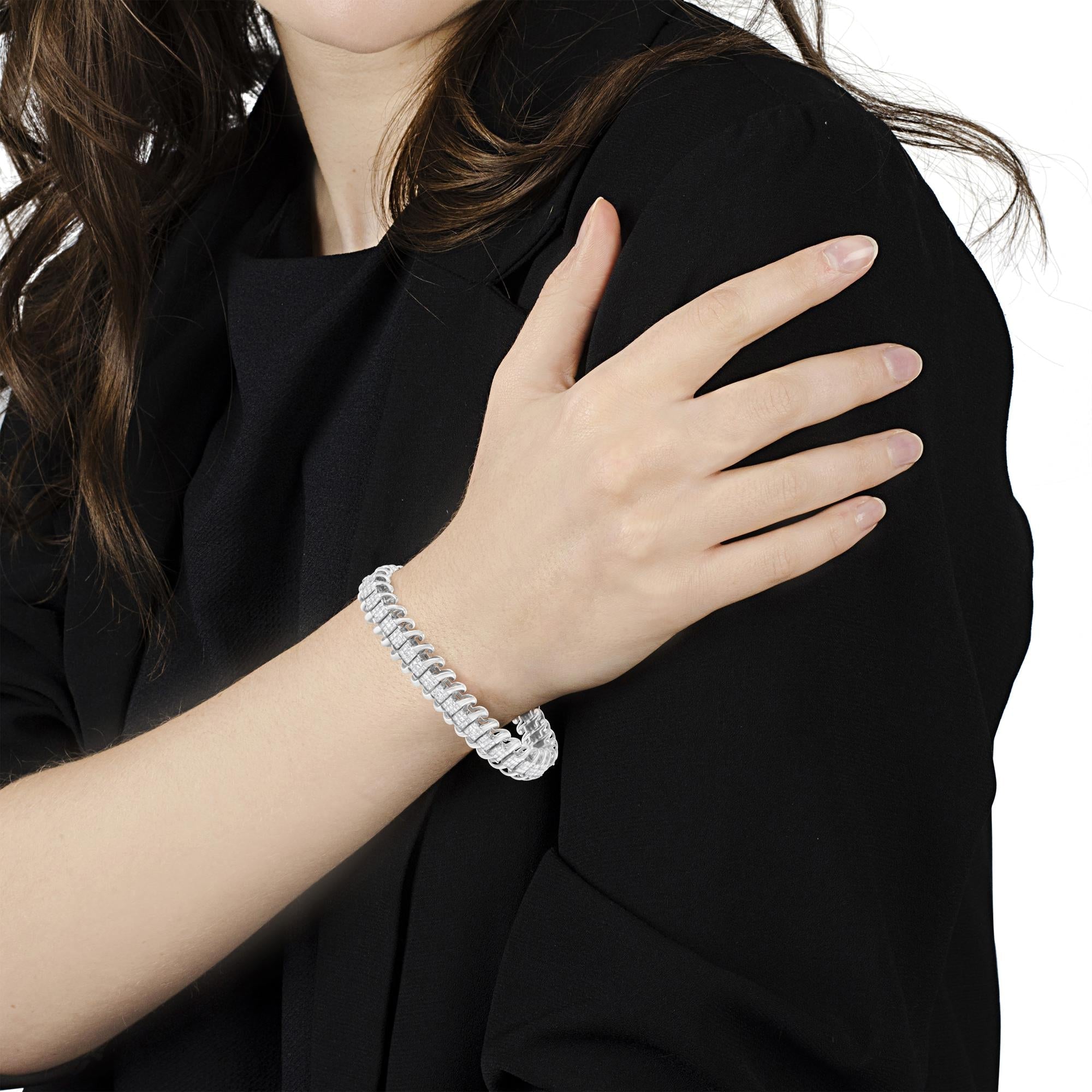 14K White Gold  Princess Cut Diamond Invisible Set Tennis Bracelet - Luxury Jewelry