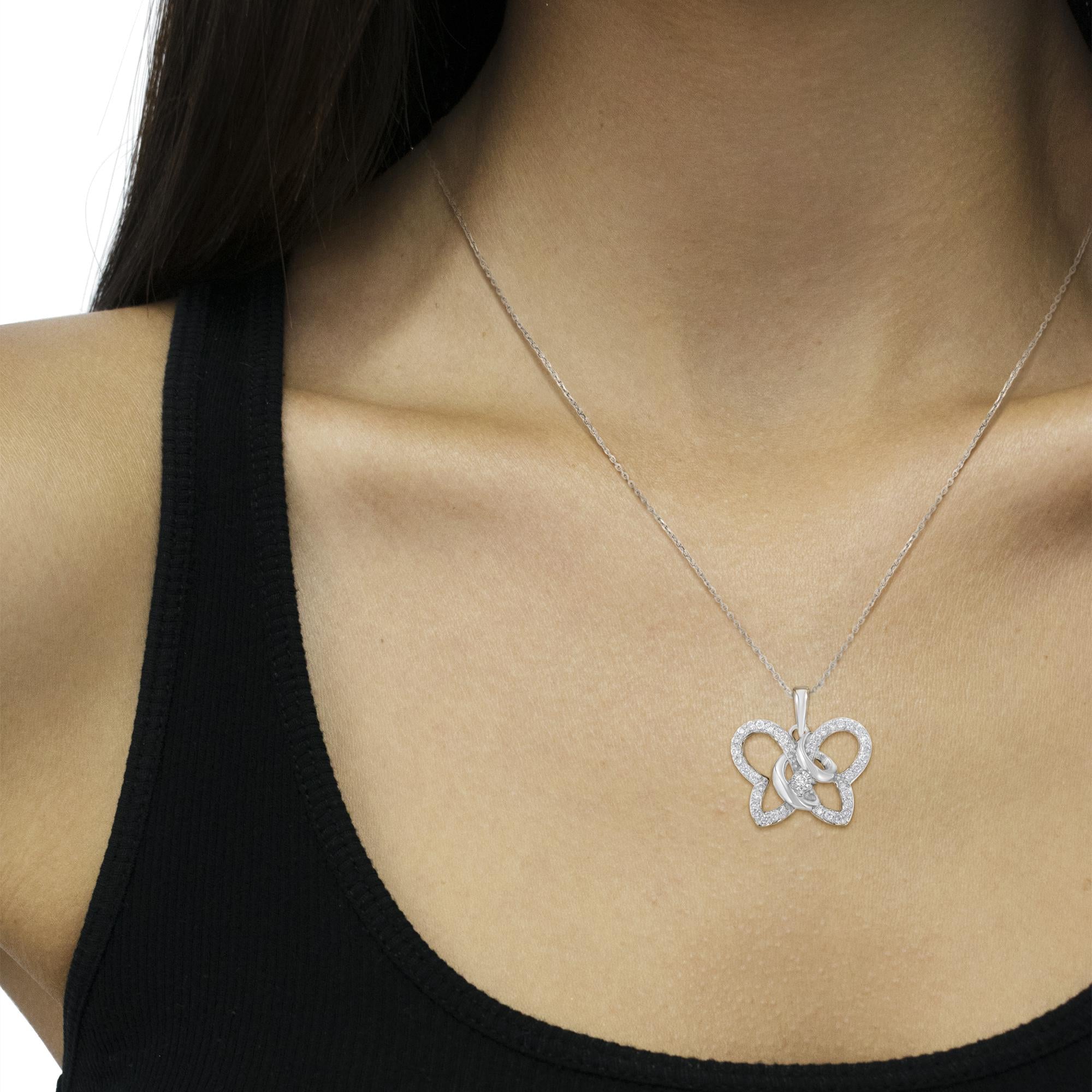 Sterling Silver Diamond Butterfly Pendant Necklace 18  - Luxury Jewelry