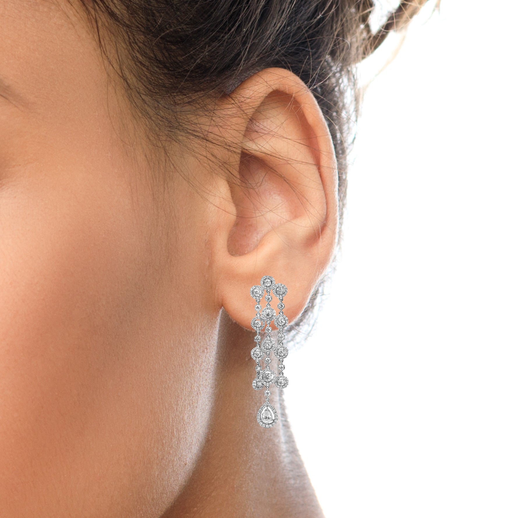18K White Gold Diamond Double Teardrop Dangle Earrings - Luxury Jewelry