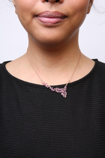 18K Rose Gold Brown Diamond Pink Sapphire Cluster Necklace 1/2 Ct Statement