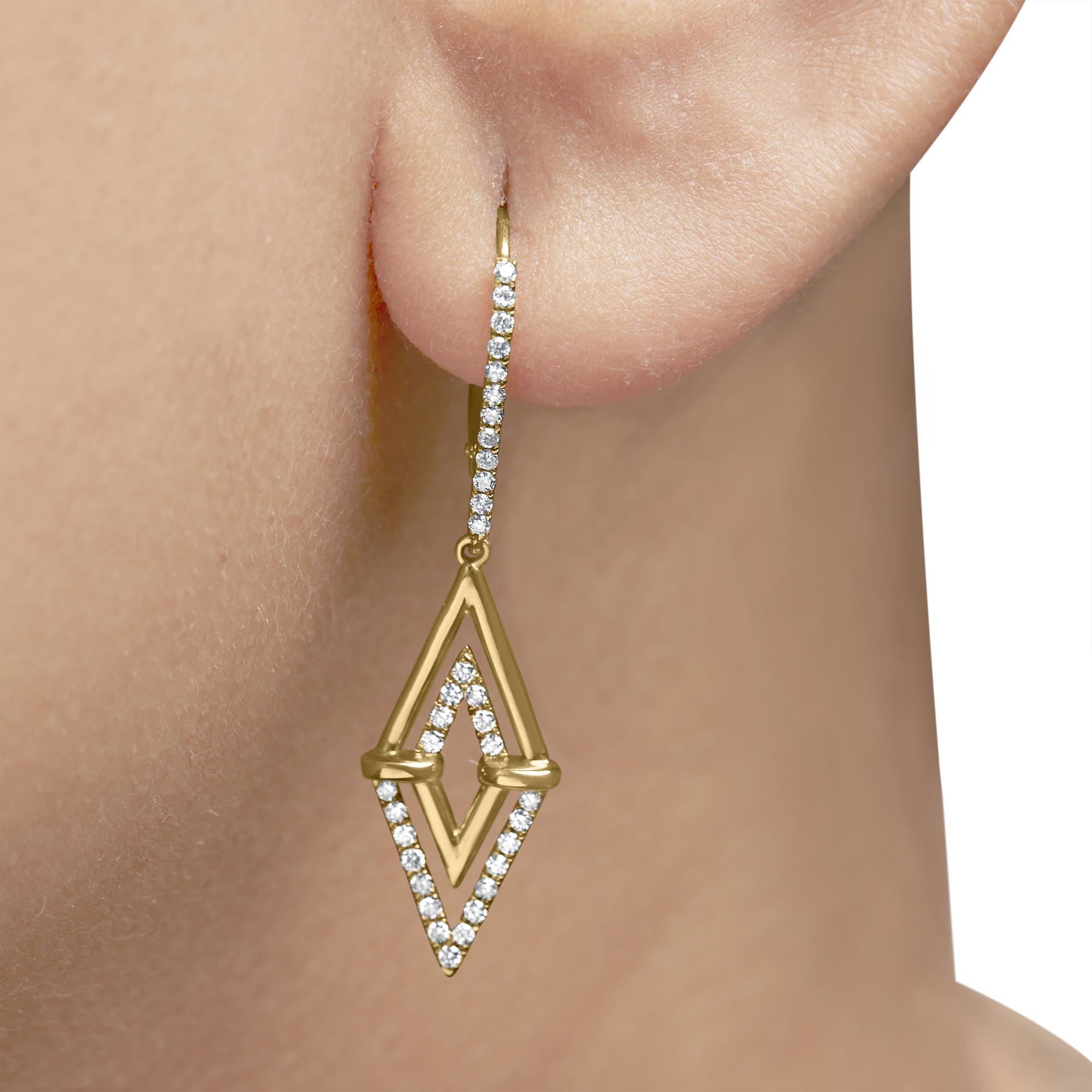 14K Yellow Gold Diamond Double Triangle Drop Earrings - Luxury Jewelry