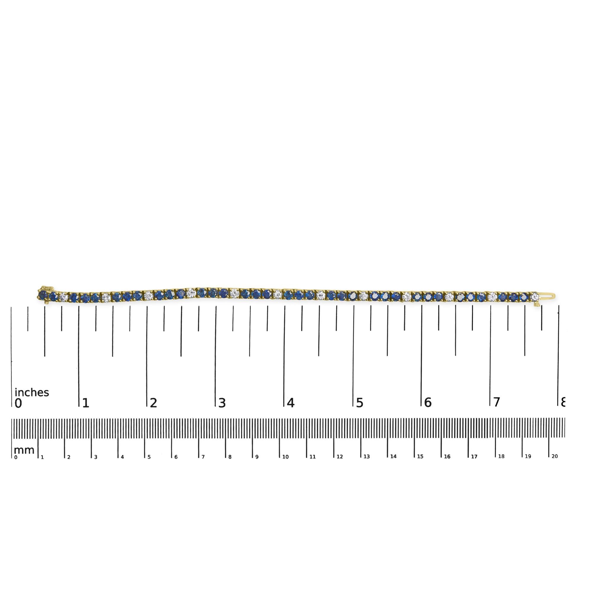 18K Yellow Gold Diamond & Blue Sapphire Tennis Bracelet - Luxury Jewelry