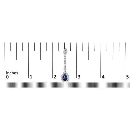 18K White Gold Diamond & Blue Sapphire Drop Halo Earrings - Luxury Jewelry