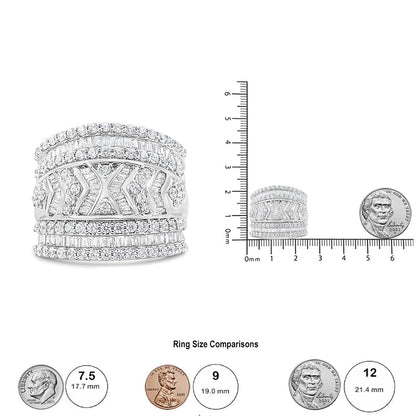 .925 Sterling Silver 2.0 Cttw Diamond Edge Multi-Row Band Ring (J-K, I3 Clarity)