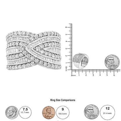 .925 Sterling Silver 2 3/8 Cttw Diamond Multi-Row Band Ring (J-K, I3)