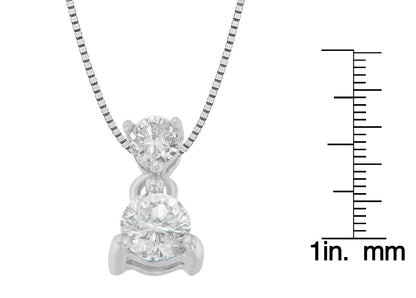14K White Gold 1/2 Cttw Round Cut Diamond Pendant Necklace