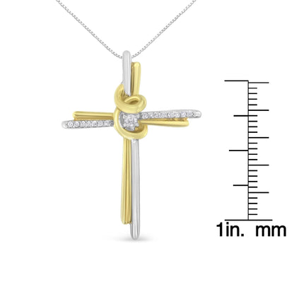 10K Two-Tone Yellow & White Gold Diamond-Accented Cross 18" Pendant Necklace