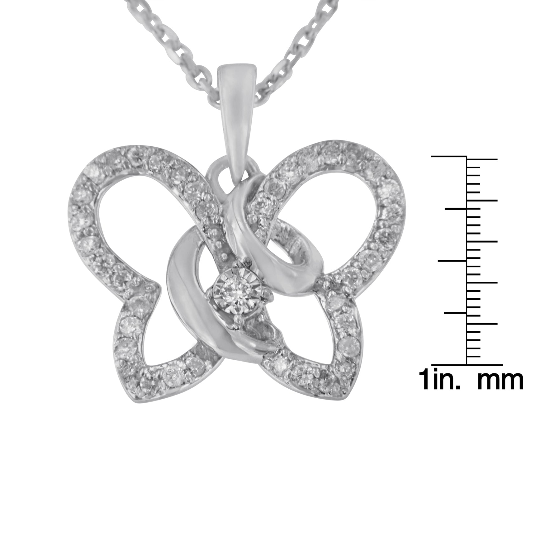 Sterling Silver Diamond Butterfly Pendant Necklace 18  - Luxury Jewelry