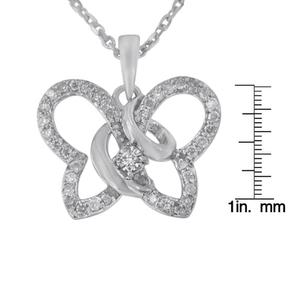 .925 Sterling Silver 1/4 Cttw Diamond Butterfly Pendant Necklace 18” (H-I)