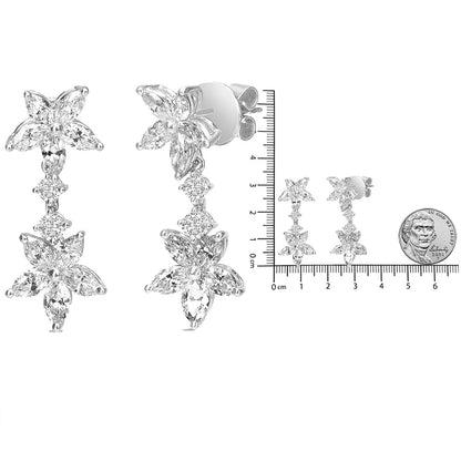 18K White Gold 6.0 Cttw Marquise Diamond Floral Dangle Drop Earrings