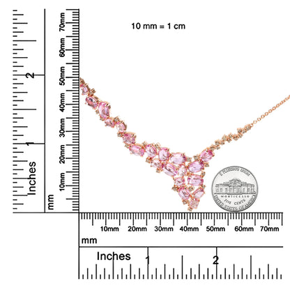 18K Rose Gold Brown Diamond Pink Sapphire Cluster Necklace 1/2 Ct Statement