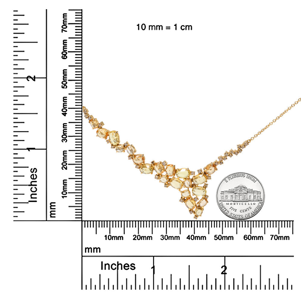 18K Yellow Gold Brown Diamond & Yellow Sapphire Cluster Necklace - Luxury Jewelry