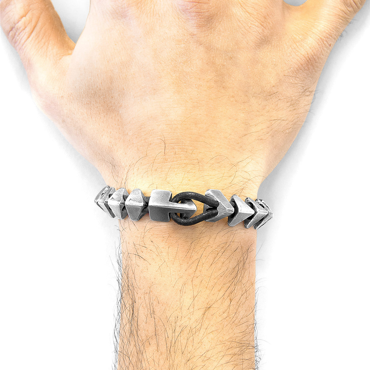 Raven Black Brixham Maxi Bracelet – Silver Clasp & Round Leather, Unisex