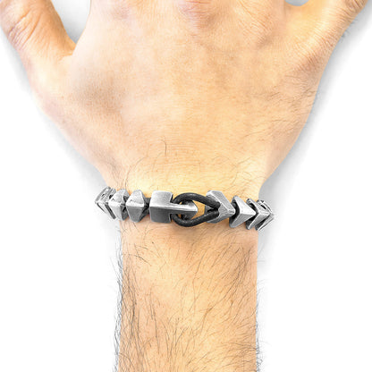 Raven Black Brixham Maxi Bracelet – Silver Clasp & Round Leather, Unisex