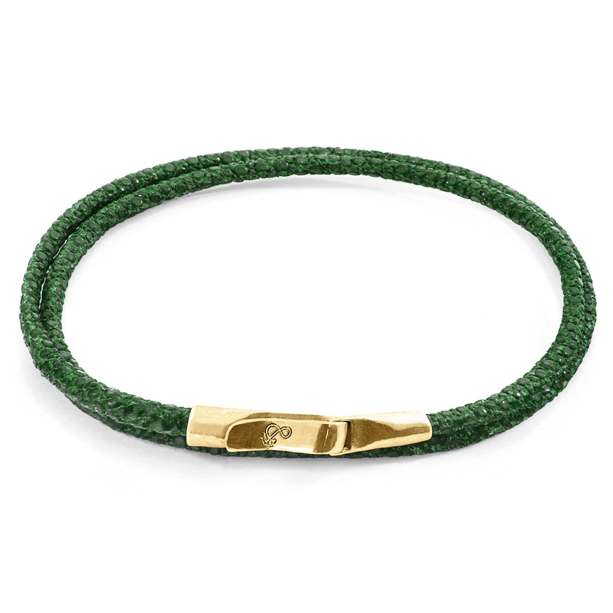 Racing Green Liverpool Bracelet – 9ct Yellow Gold & Stingray Leather