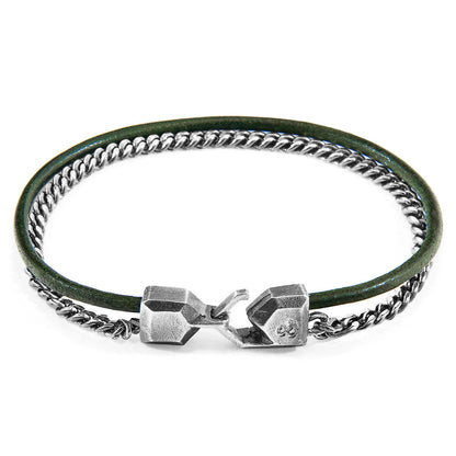 Racing Green Crossjack Mast Bracelet – Silver & Round Leather Nautical Design