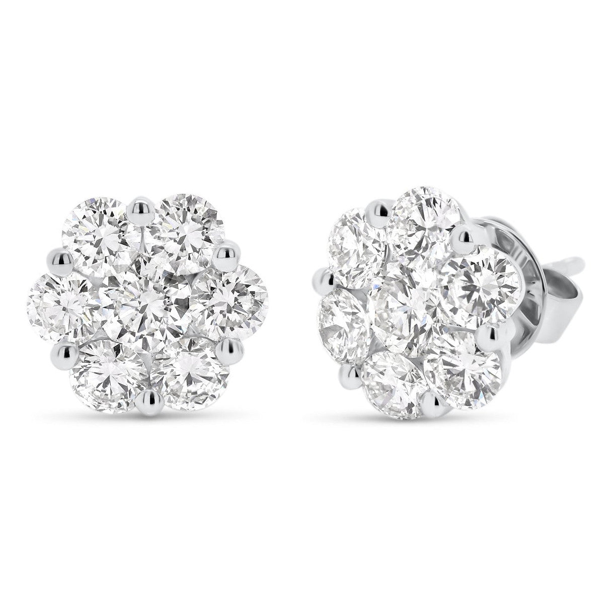 AGI Certified 2.00ctw Lab Diamond Floral Cluster Stud Earrings in 14kt White Gold