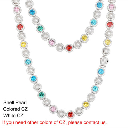 9.5mm Pearl & VVS Moissanite Cluster Tennis Necklace in 925 Silver