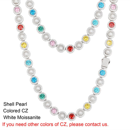 9.5mm Pearl & VVS Moissanite Cluster Tennis Necklace in 925 Silver