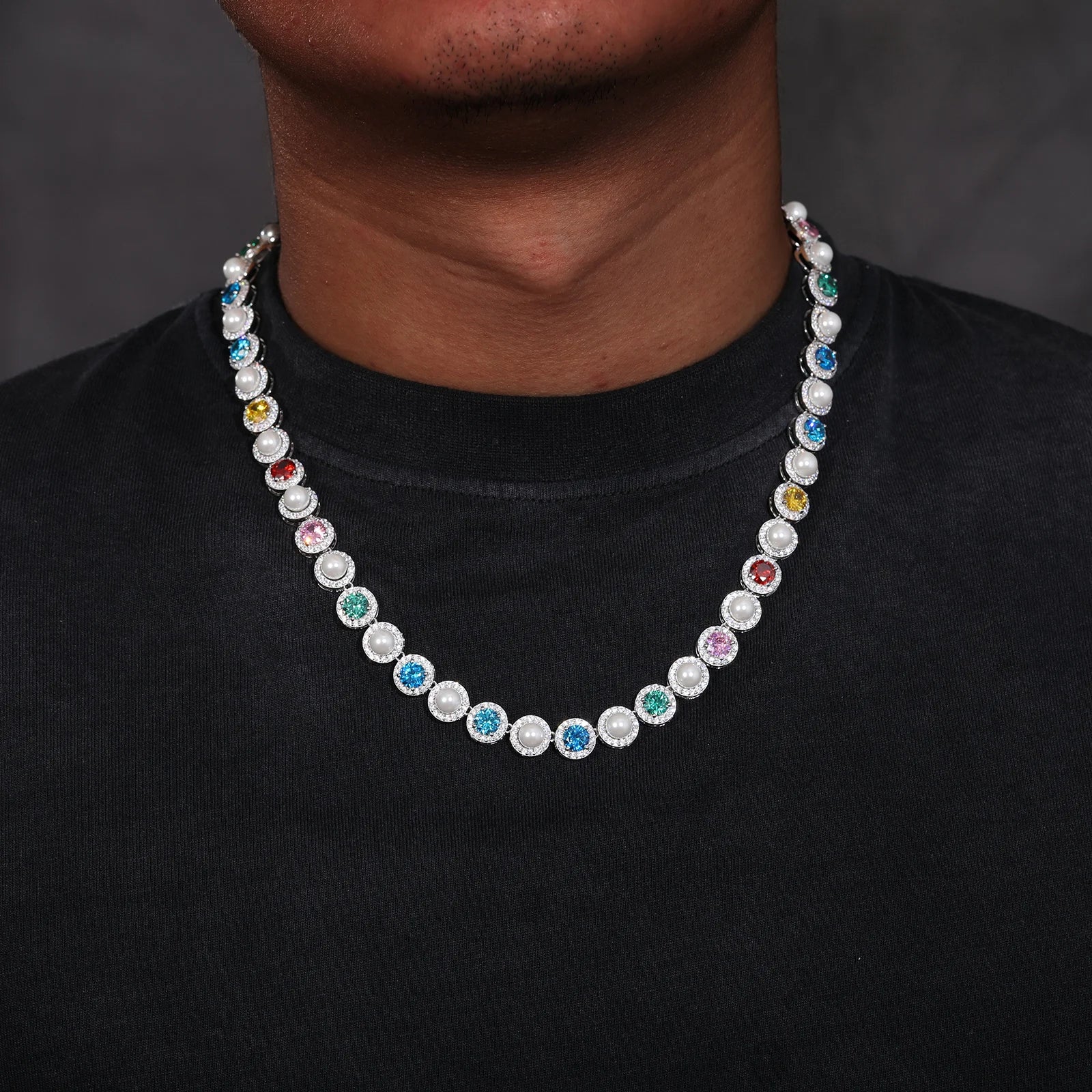 Pearl & VVS Moissanite Cluster Tennis Necklace  - Luxury Jewelry