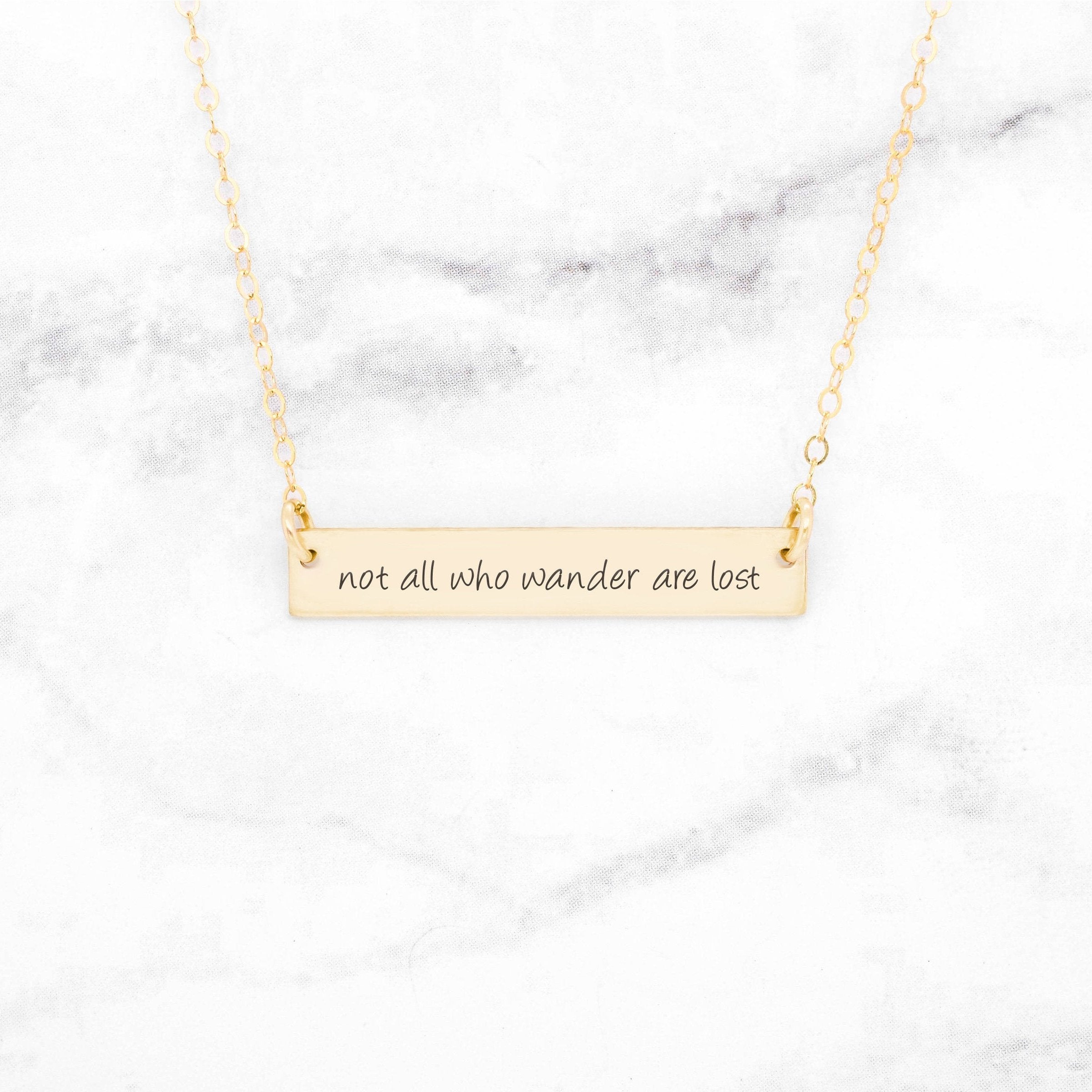 Not All Who Wander Are Lost - Sterling Silver Quote Bar Necklace - Luxury Jewelry