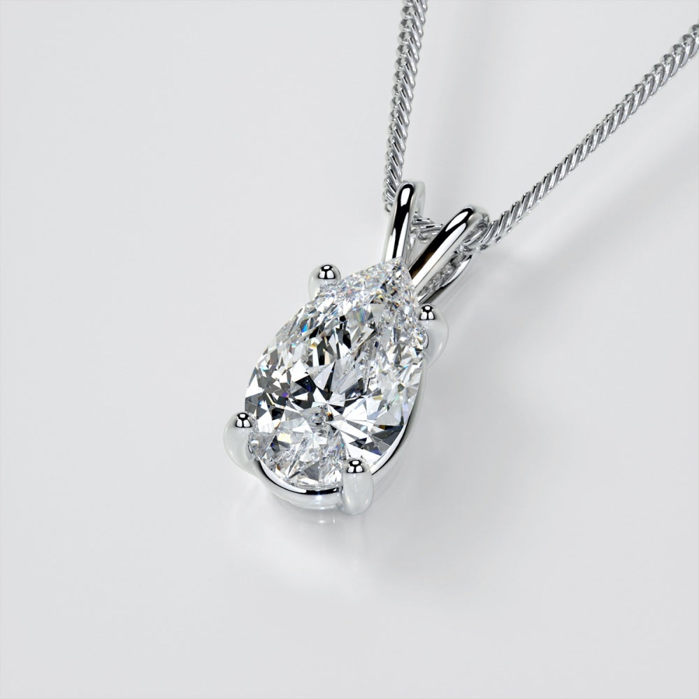 AGI Certified 2.00 CTW Pear Cut Lab-Grown Diamond (F/Vs) Pendant in 14K White Gold