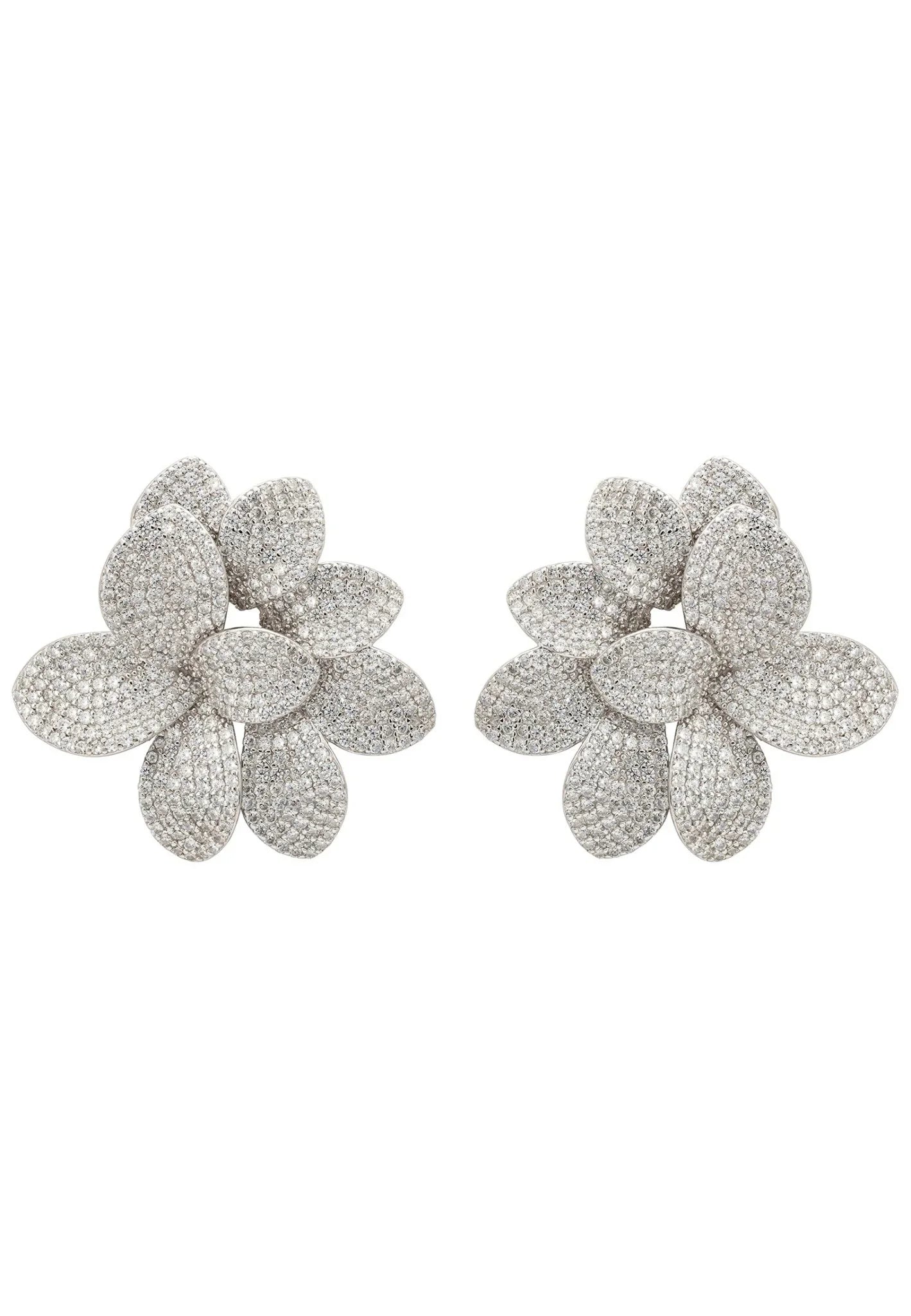 Amaryllis Flower Large Stud Earrings Silver