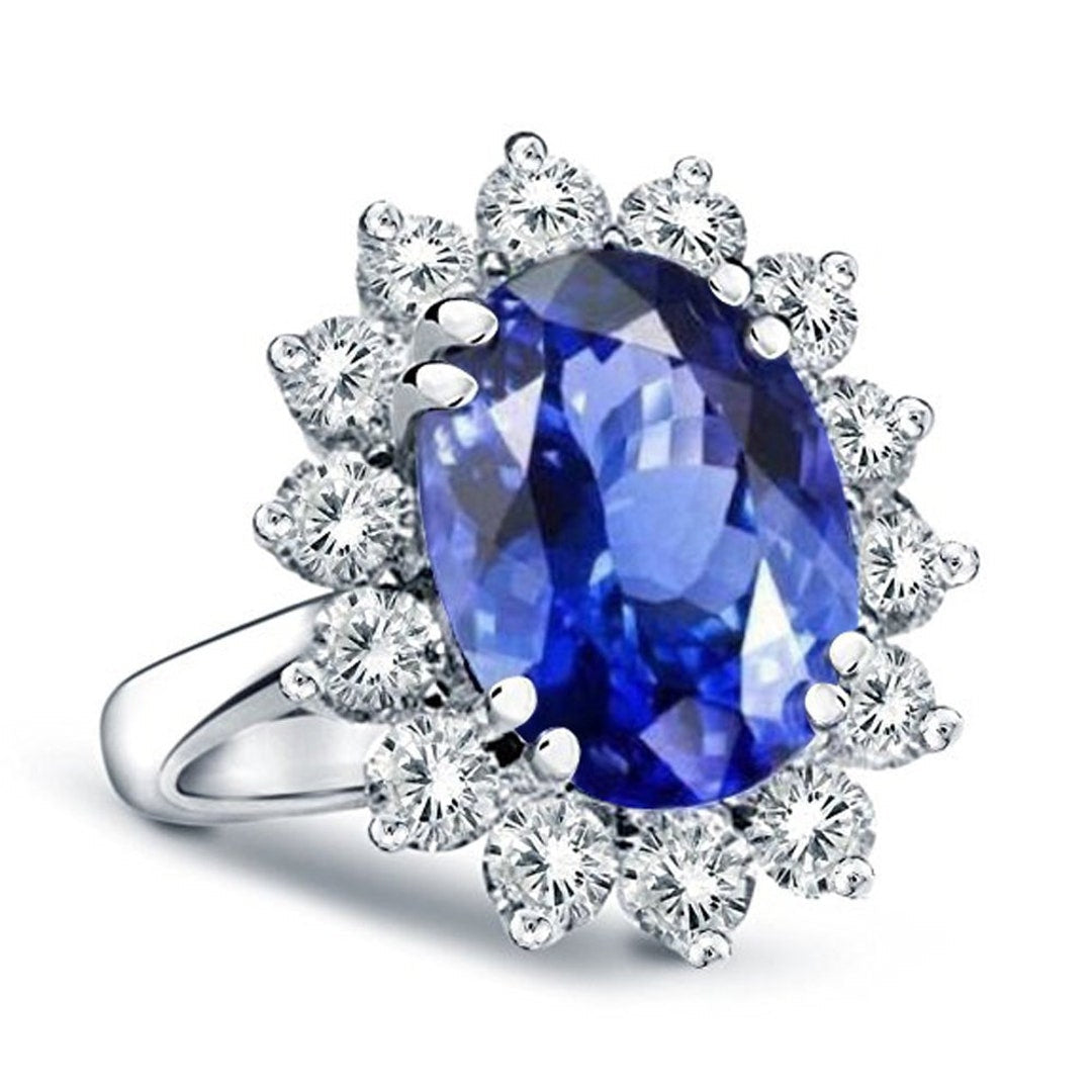Princess Diana Inspired 3.00CTW AGI Certified G/vs Lab-Grown Sapphire and Diamond Halo Ring in 14K White Gold