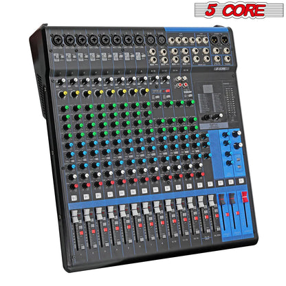 5Core Audio DJ Mixer 16 Channel Sound Board Console w 24 SPX Effect 48V Phantom Powe