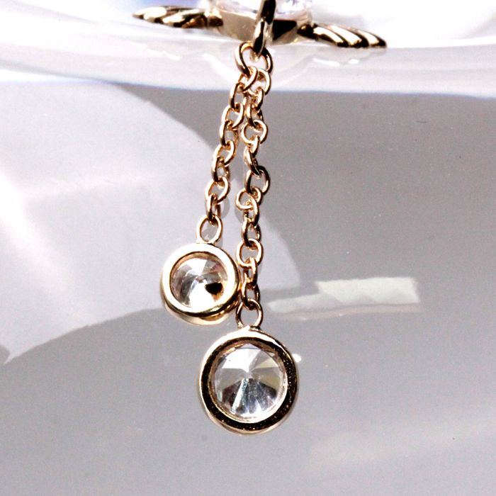 14Kt Yellow Gold Navel Ring With Winged Heart Gem