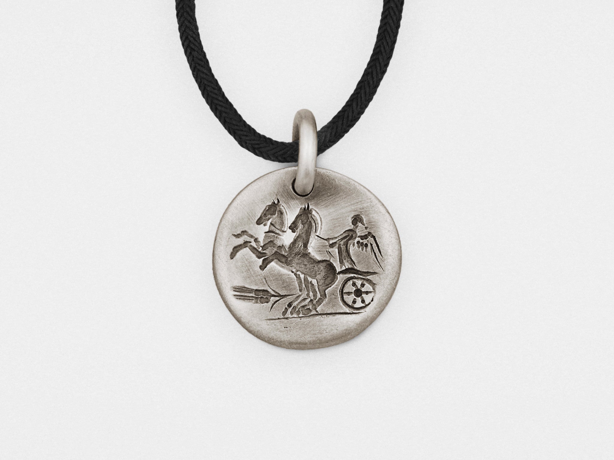 Oxidized Sterling Silver Intaglio Coin Pendant - Luxury Jewelry