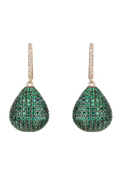 "Valerie Pear Drop Earrings – Rose Gold with Emerald Green Gemstone Detail