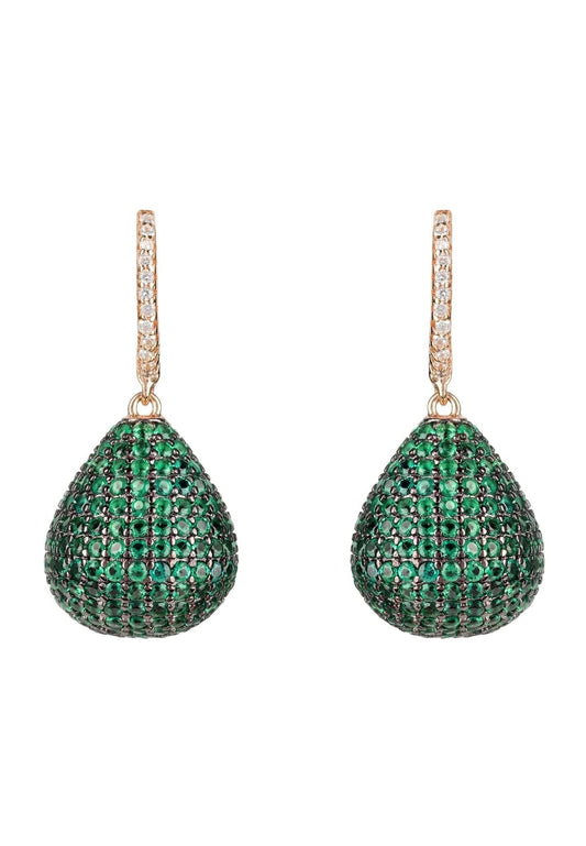 "Valerie Pear Drop Earrings – Rose Gold with Emerald Green Gemstone Detail